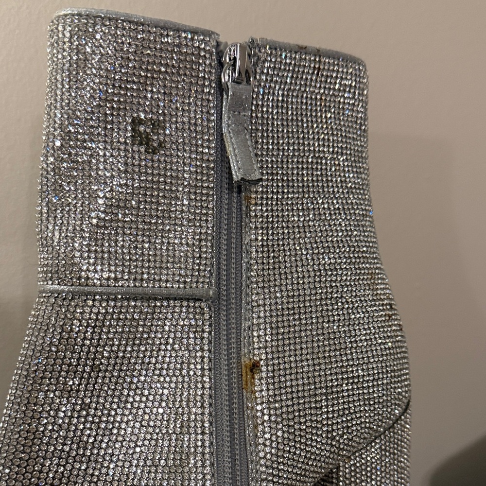 STEVE MADDEN • Silver Sparkle Women's Block Heel Ankle Boots - Picture 2 of 4